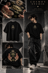 COSMOS STUDIO Tiger & Lotus Oversized T-Shirt for Men | Premium Black Graphic Streetwear Tee